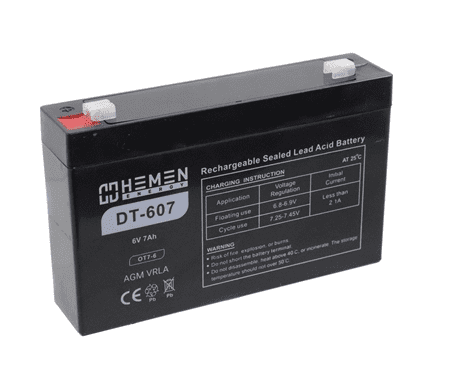 Аккумулятор герметичный 6В 7Aч HEMEN ENERGY DT607 (OT7-6)(151x35x94mm)(электромашинки)