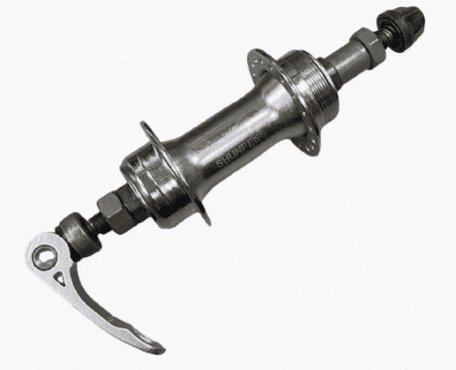 Втулка задняя SHUNFENG HB11R сталь, крепление эксцентрик, V-brake, подшипники насыпные,под трещетку,
