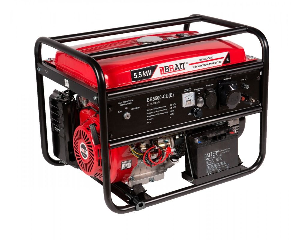 Генератор бензиновый BRAIT BR5500-CU(Е)(5,0/5,5кВт,220В,50Гц,12В) электростартер+аккумулятор