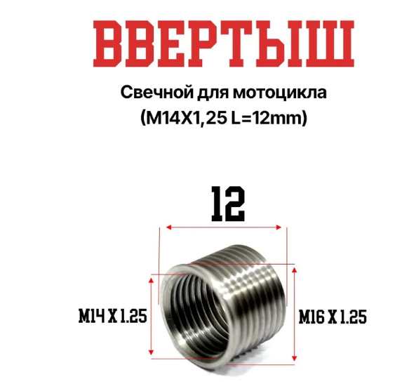 Ввертыш свечной мото (M14X1,25 L=12mm)